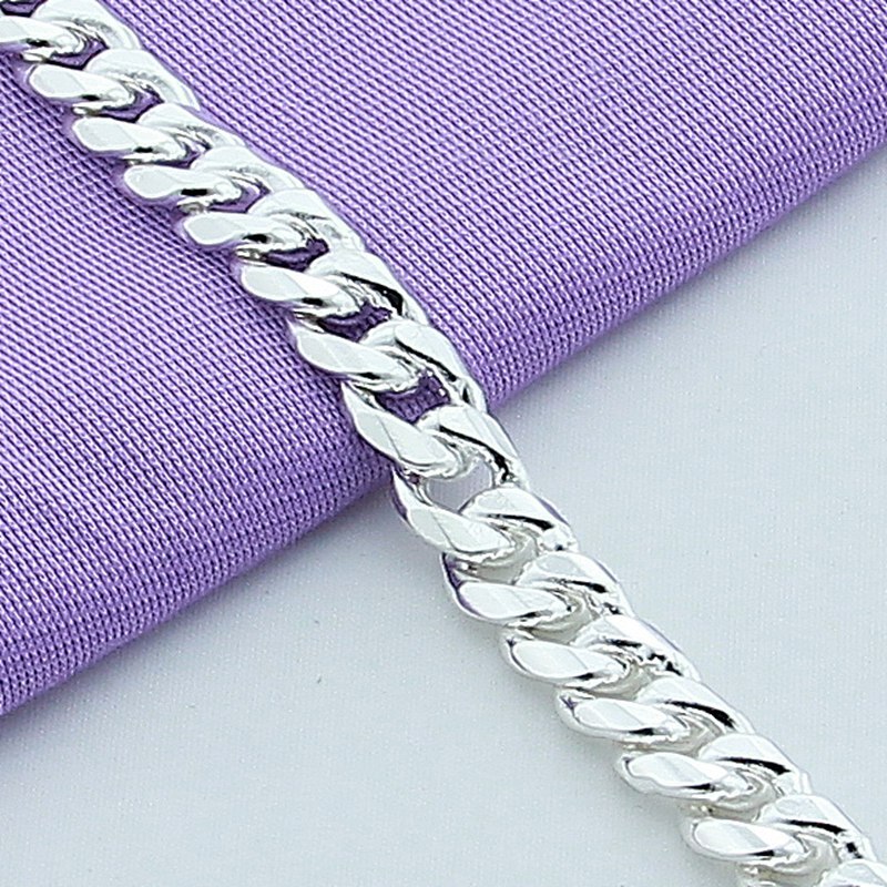 High Quality 10mm Men's Bracelet Silver 925 Jewelry Classic Chain